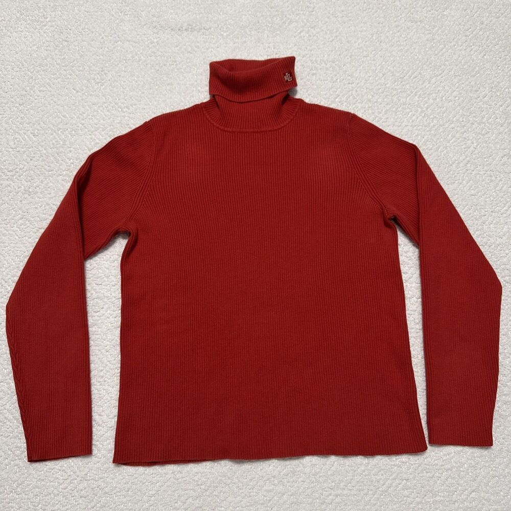 Lauren Ralph Lauren Red preppy ribbed cotton turtleneck sweater size L